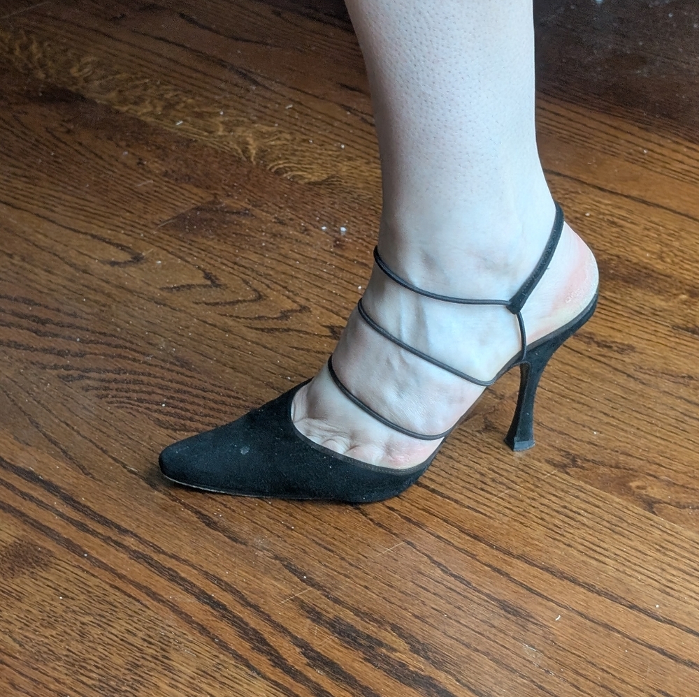 Chanel Black Suede Heels sz 37.5 - Picture 5 of 6